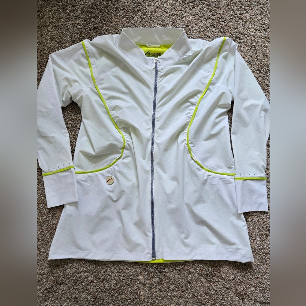 Nwot Swing dish Crystal Embellished White and Neon Green Jacket XL